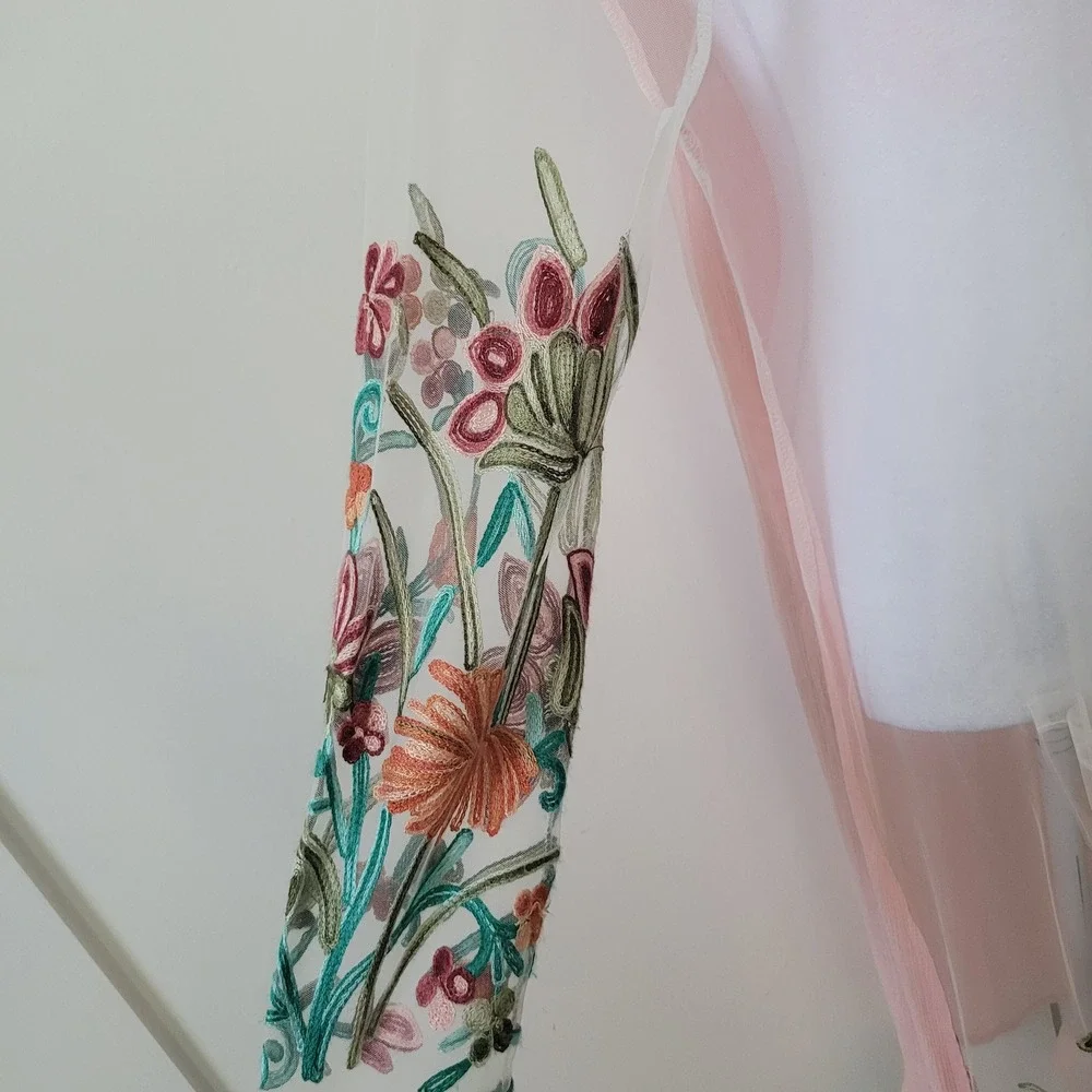 Wonderland by Orange Women's Size S Sheer Duster Cardigan‎ Pink Floral Mesh
